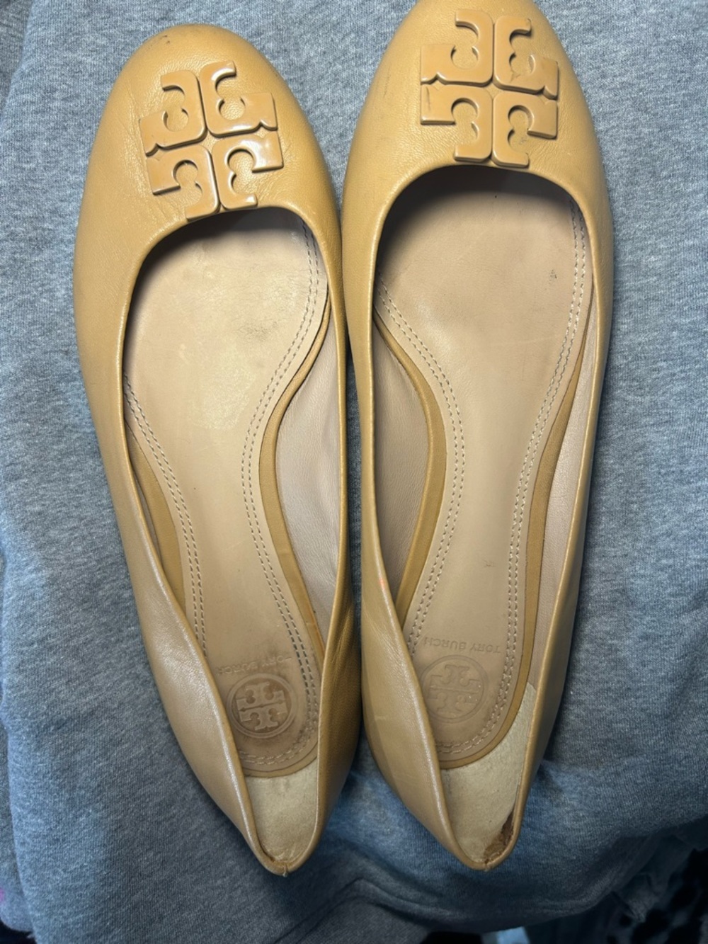 Tory Burch Camel/Tan Logo Ballet Flats